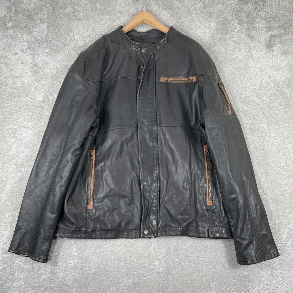 Carbon 2 Cobalt Leather Jacket Mens 2XL Black Lambskin Cafe Racer Biker Quilted